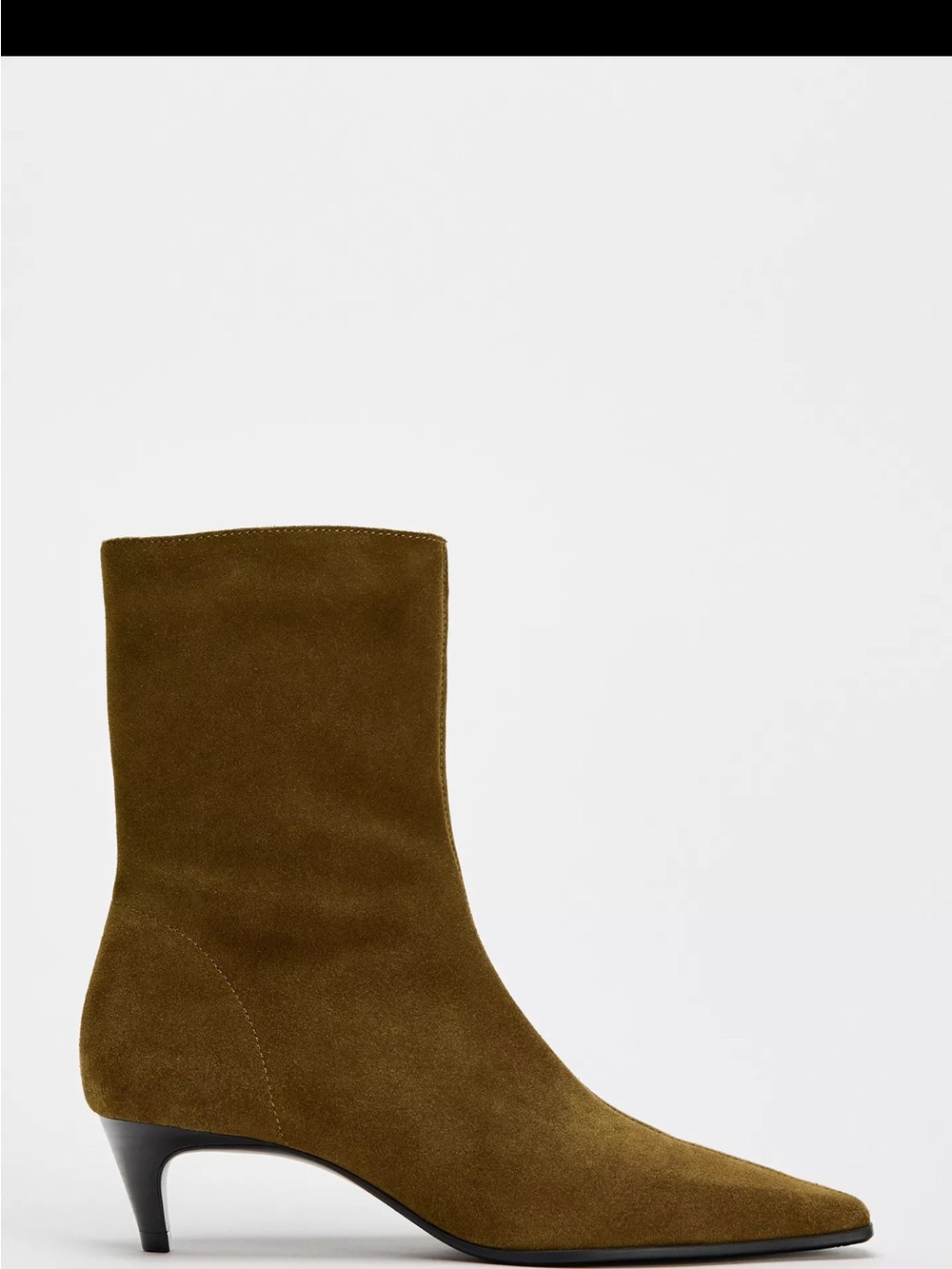 Zara Olive Suede Pointed Toe Kitten Heel Booties